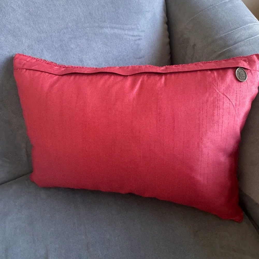 Pier 1 Imports ~ Red Beaded Throw Pillow ~ Rectangular ~ Shiny ~ Lumbar 16